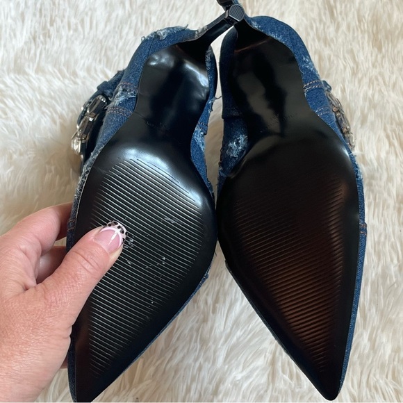 Nine West NWOB Denim & Jeweled High Heeled Stiletto Pointed Toe Bootie Size 7 - Picture 7 of 14